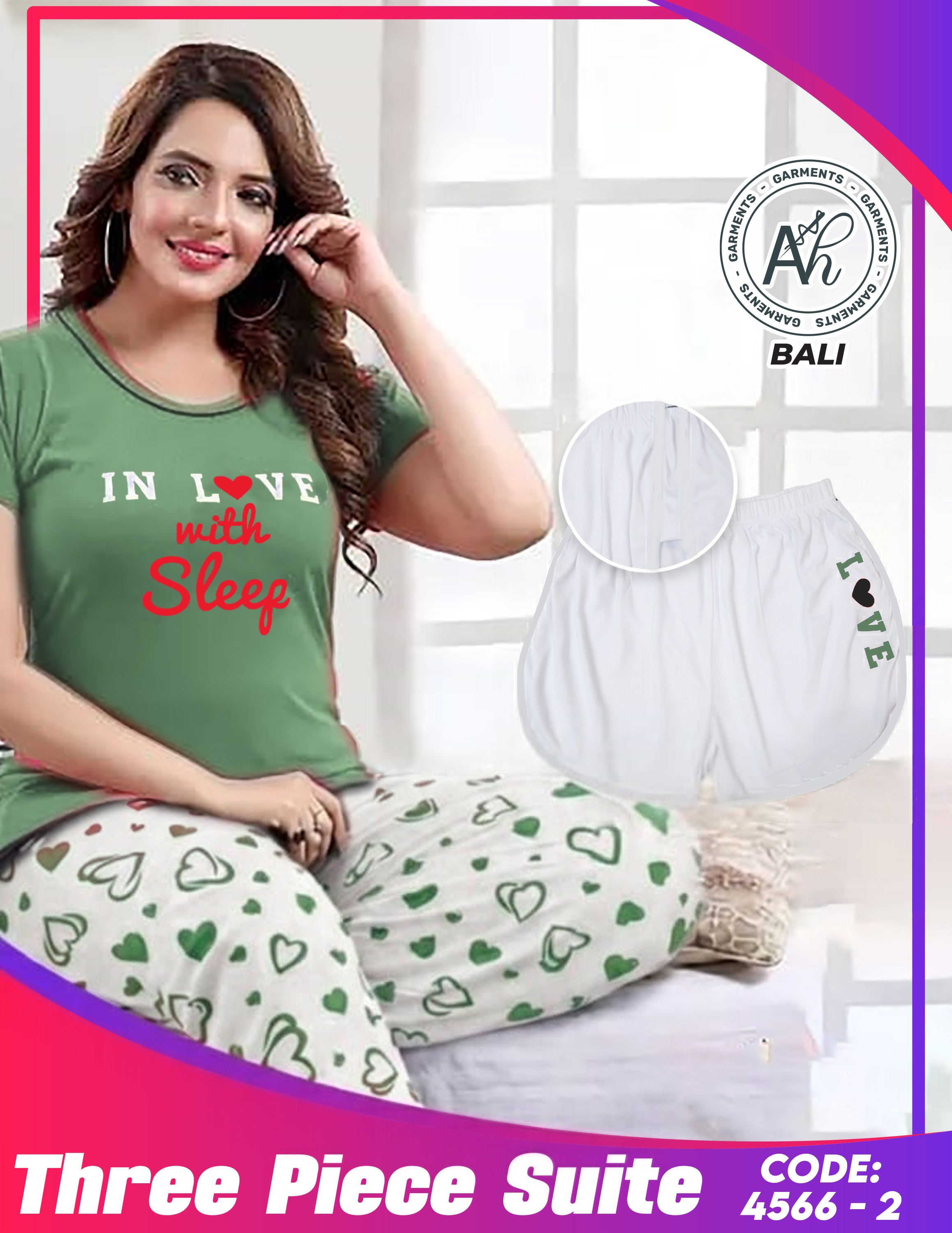 Love Sleep 3 Pcs Night Suit(4566-2)