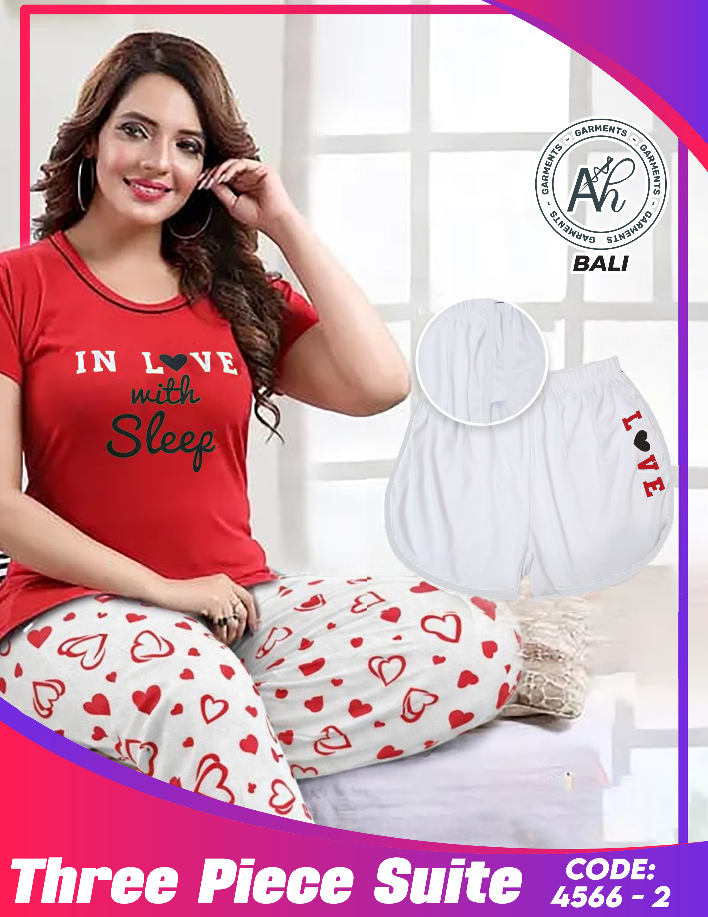 Love Sleep 3 Pcs Night Suit(4566-2)